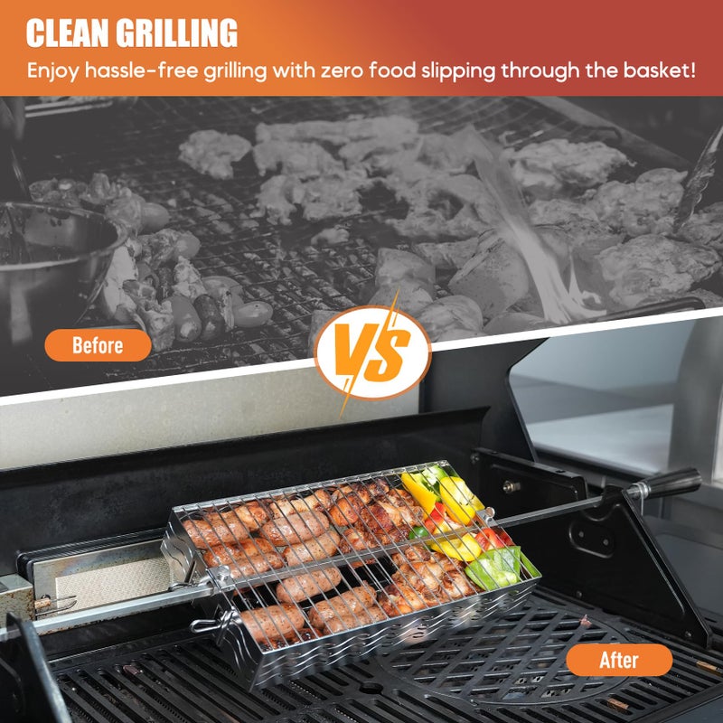 Skyflame Stainless Steel Flat Spit Rotisserie Grill Basket Fits for 5/16 Inch Square, 3/8 Inch Square, 1/2 Inch Hexagon Spit Rods - Image 5